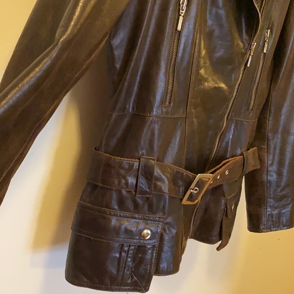 Leather Moto Jacket by FEMININ TOUCH. - Picture 5 of 13